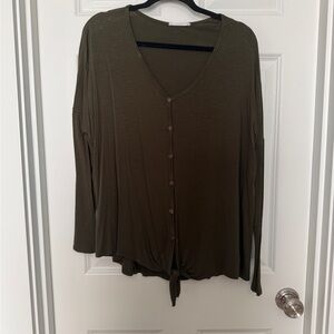 Olive Green Button-Up Women's Top